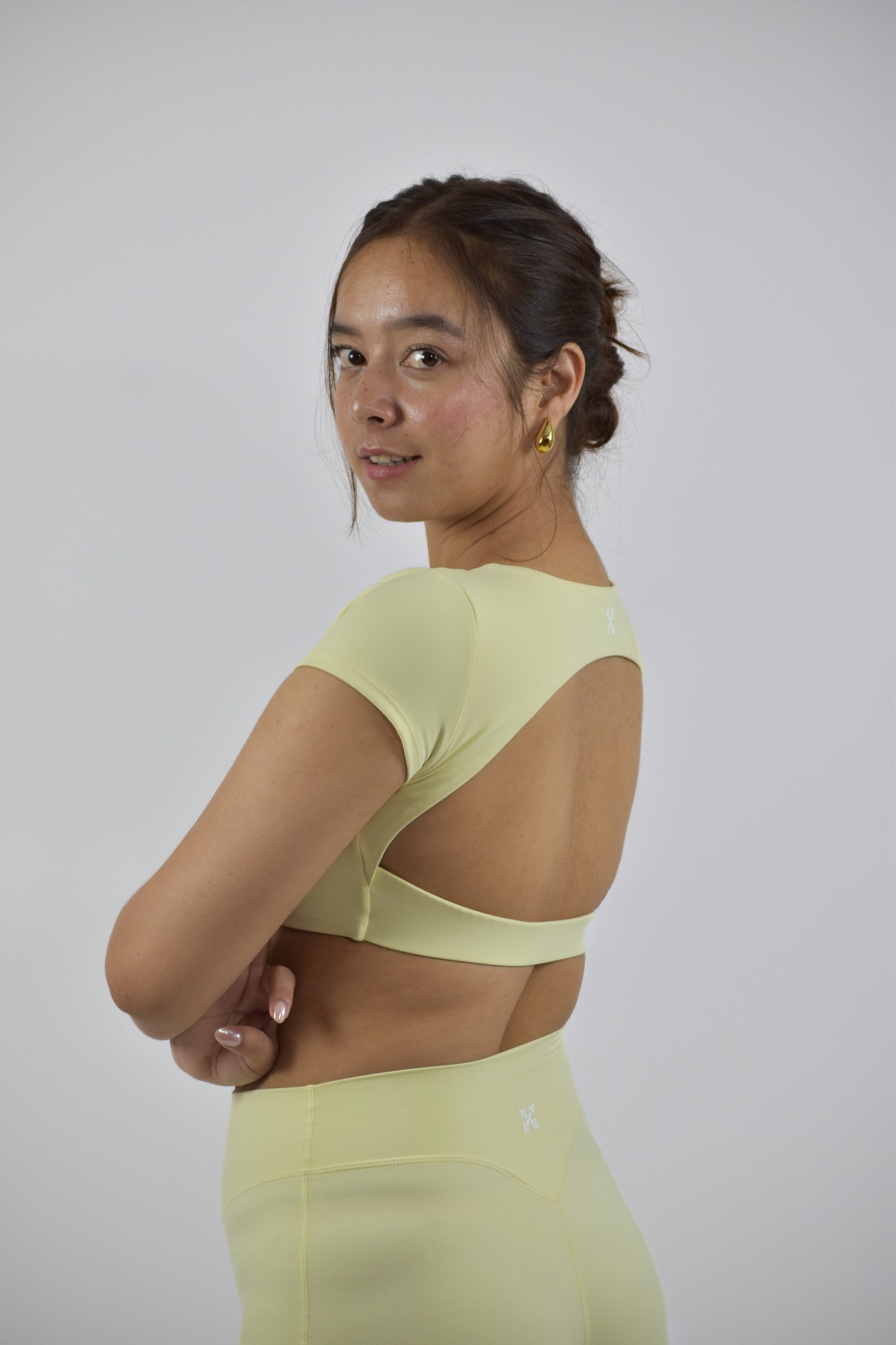 Seamless Open Back Gym Crop Top - Butter Yellow