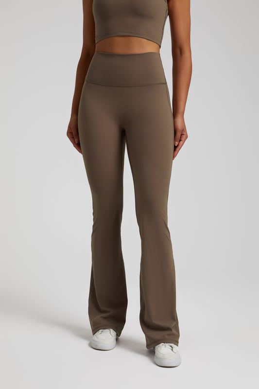 High-Waisted Bootcut Leggings - Brown
