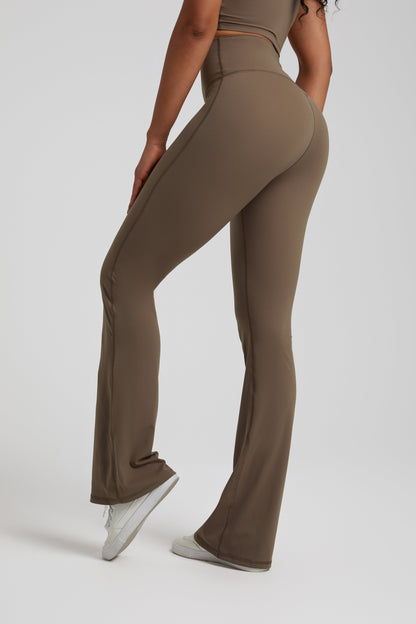 High-Waisted Bootcut Leggings - Brown
