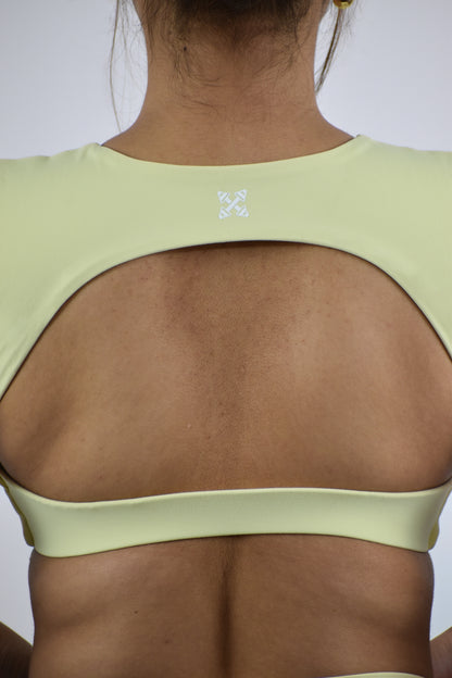 Seamless Open Back Gym Crop Top - Butter Yellow