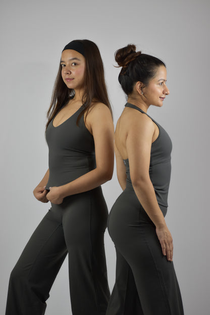 Halter Neck Longline Cami Top - Coal Grey