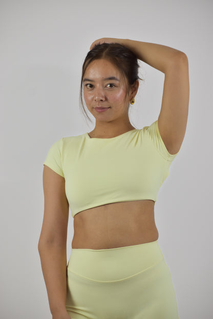 Seamless Open Back Gym Crop Top - Butter Yellow