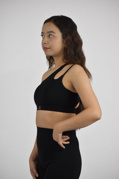 Seamless one Shoulder Gym Crop Top - Black