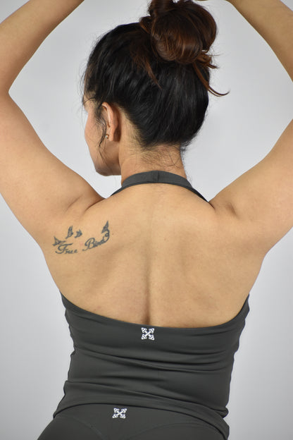 Halter Neck Longline Cami Top - Coal Grey