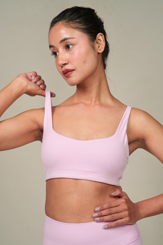Heart Neck Sports Bra - Baby Pink