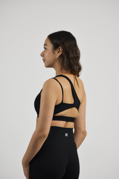 Seamless one Shoulder Gym Crop Top - Black