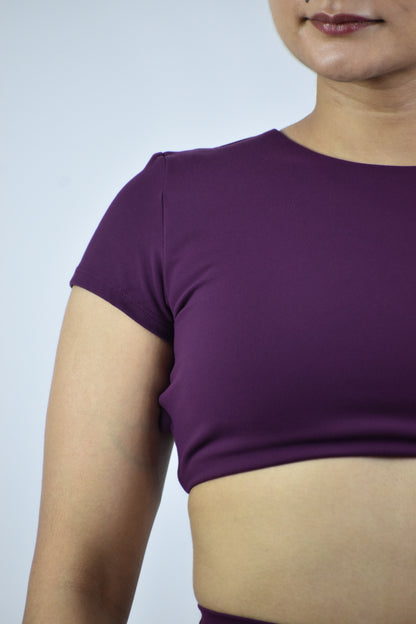 Seamless Open Back Gym Crop Top - Deep Purple