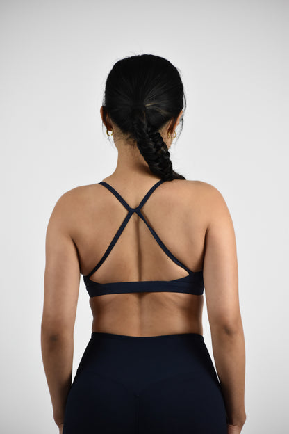 Criss-Cross Back Sports Bra - Dark blue