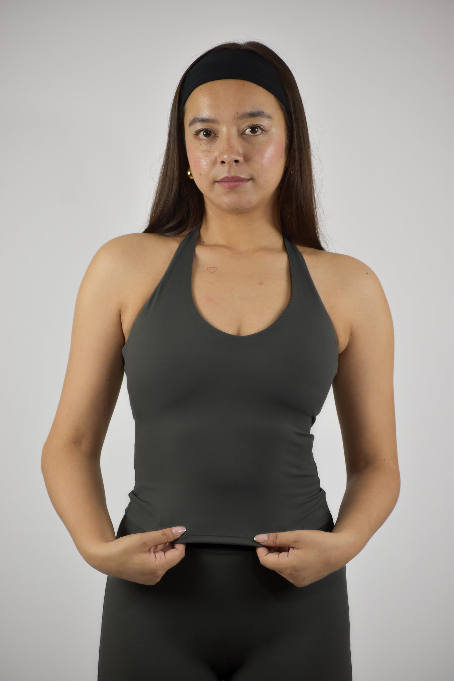Halter Neck Longline Cami Top - Coal Grey