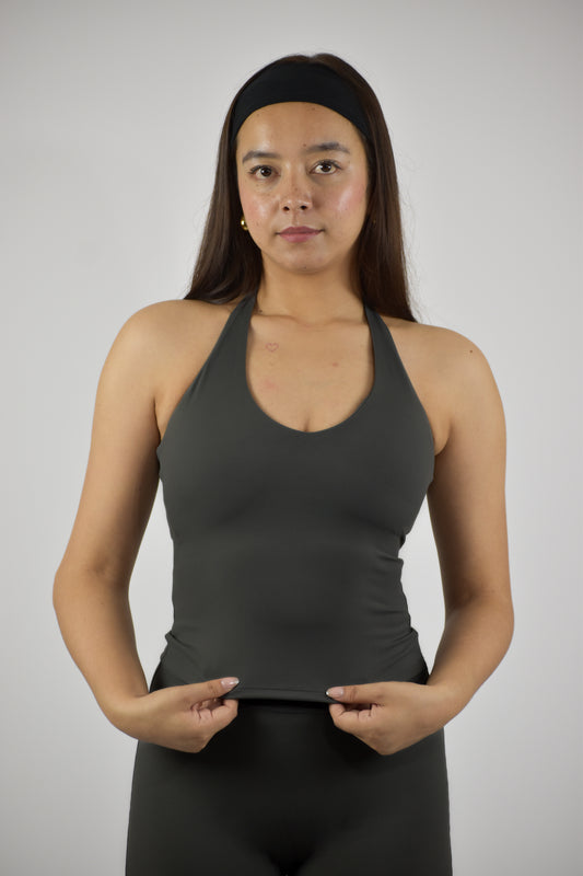 Halter Neck Longline Cami Top - Coal Grey
