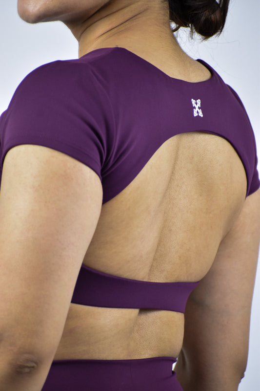 Seamless Open Back Gym Crop Top - Deep Purple