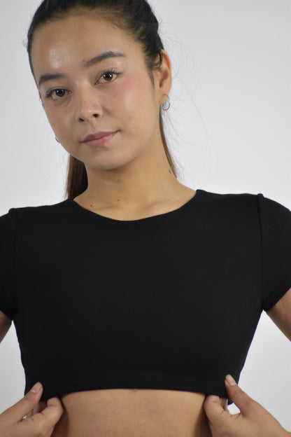 Seamless Open Back Gym Crop Top - Black