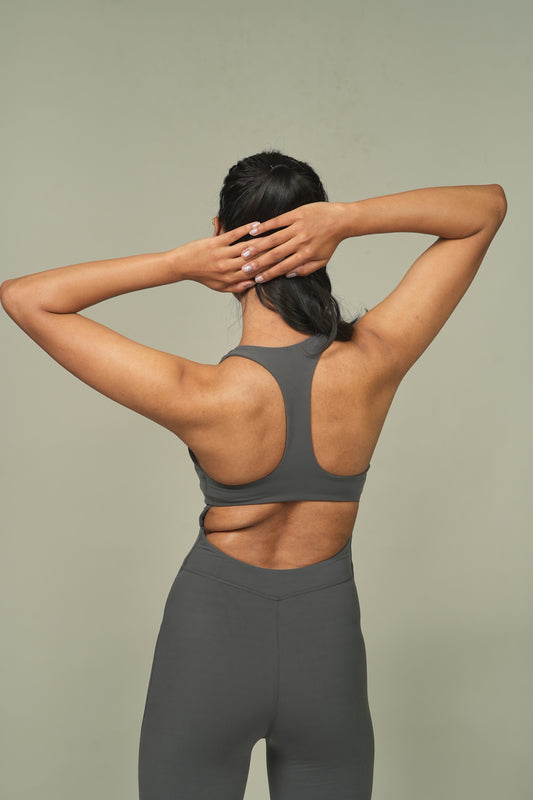 Sleek & Sculpting Hollow Back Jumpsuit - Dark Grey