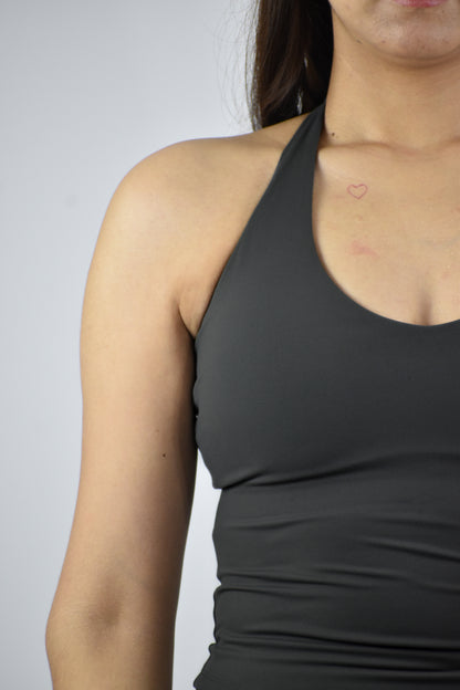 Halter Neck Longline Cami Top - Coal Grey