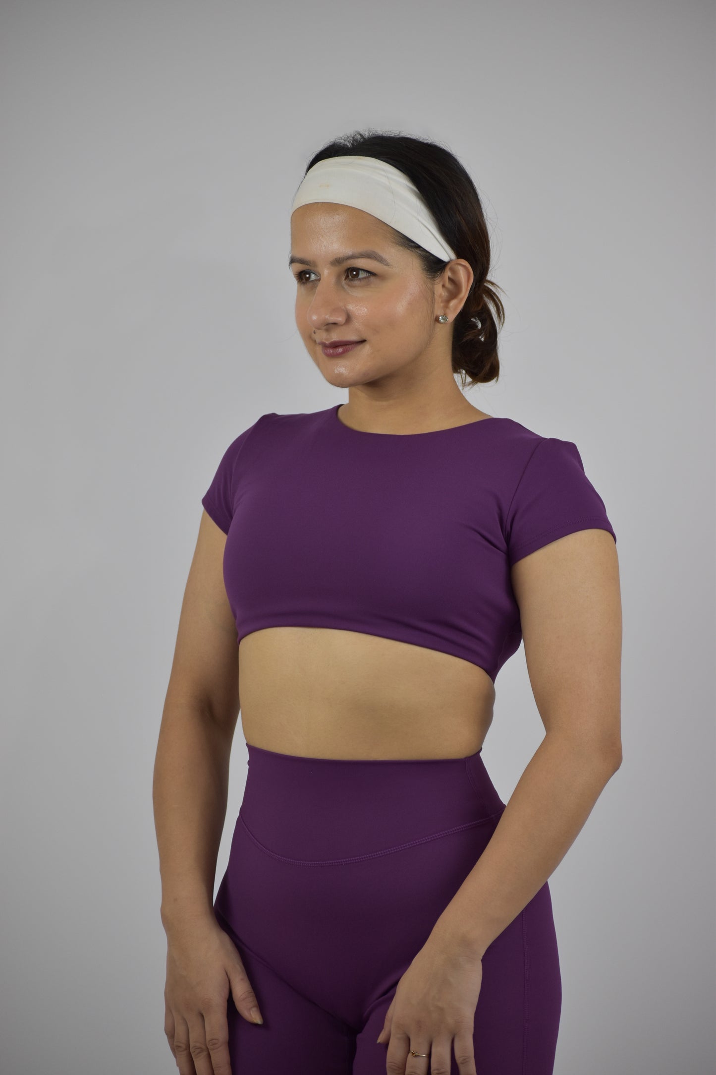 Seamless Open Back Gym Crop Top - Deep Purple