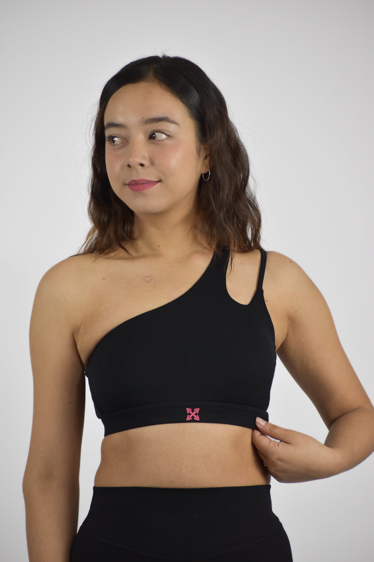 Seamless one Shoulder Gym Crop Top - Black