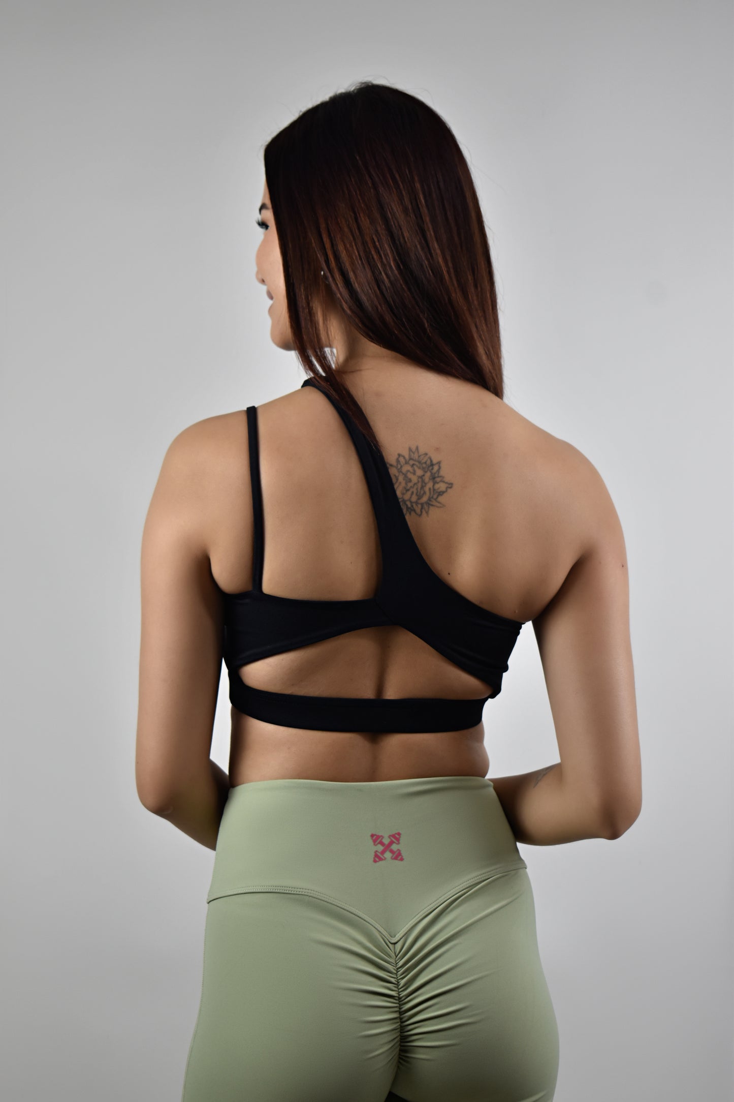 Seamless one Shoulder Gym Crop Top - Black