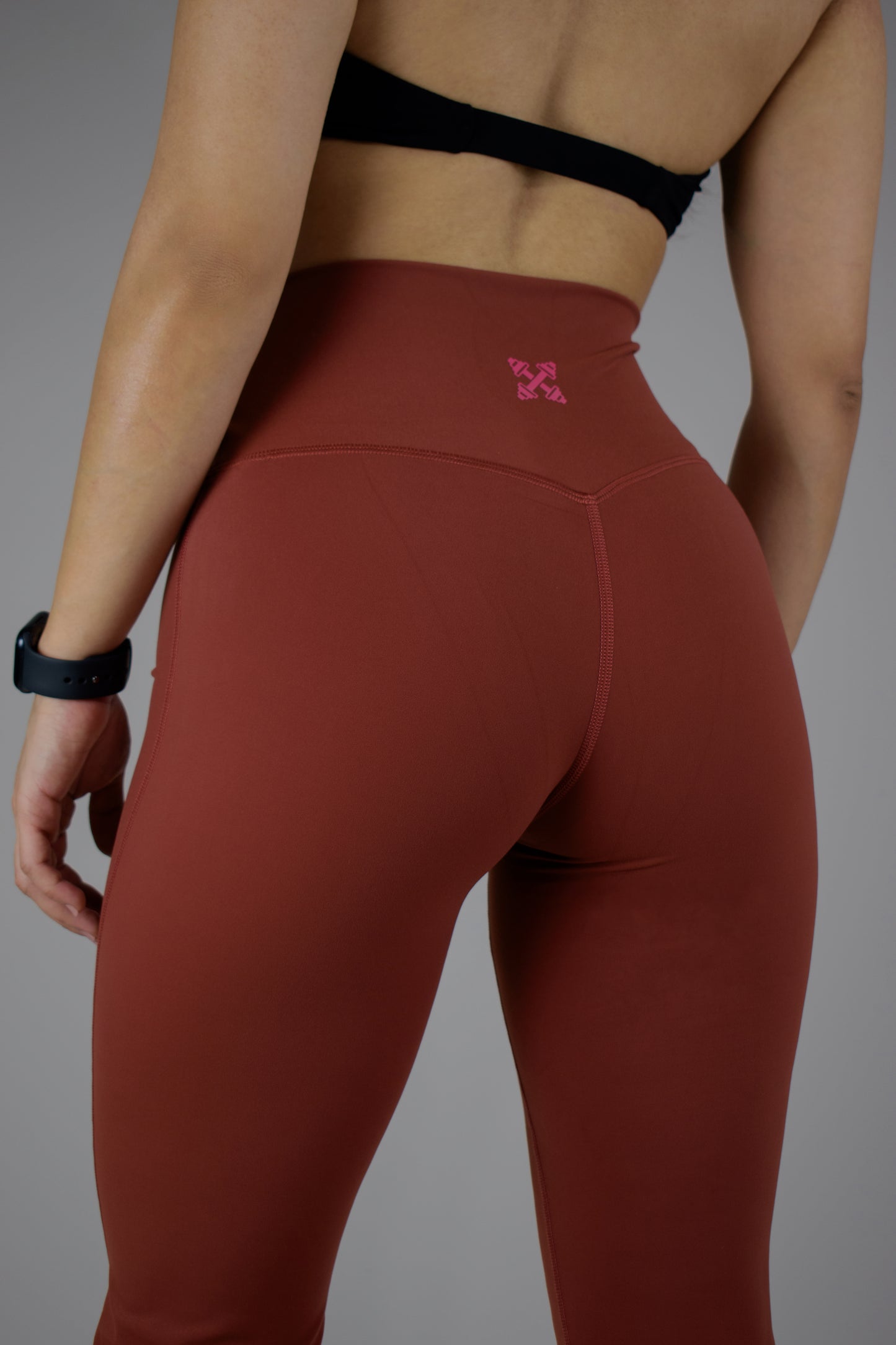 High-Waisted Bootcut Leggings - Coffee Red