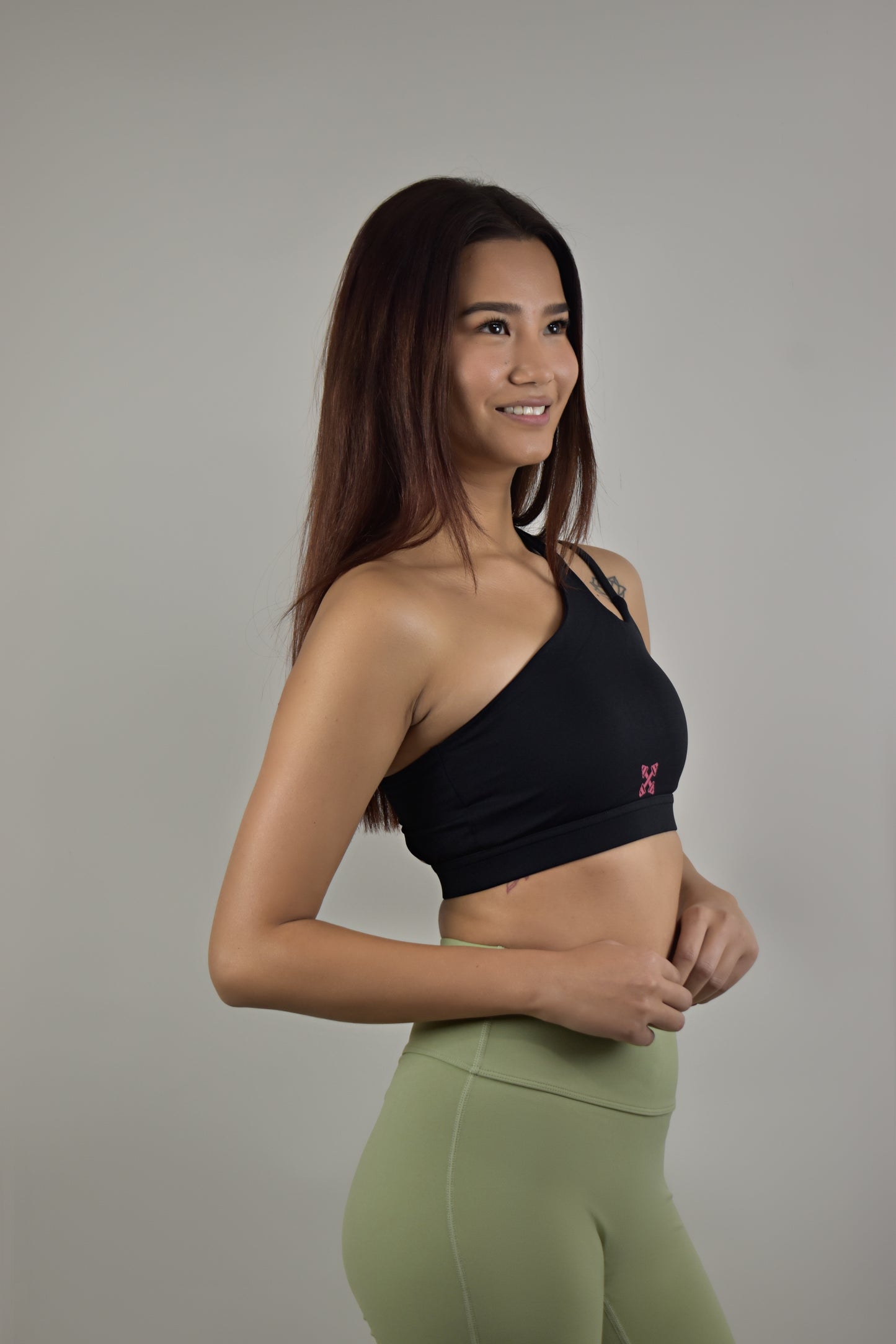 Seamless one Shoulder Gym Crop Top - Black