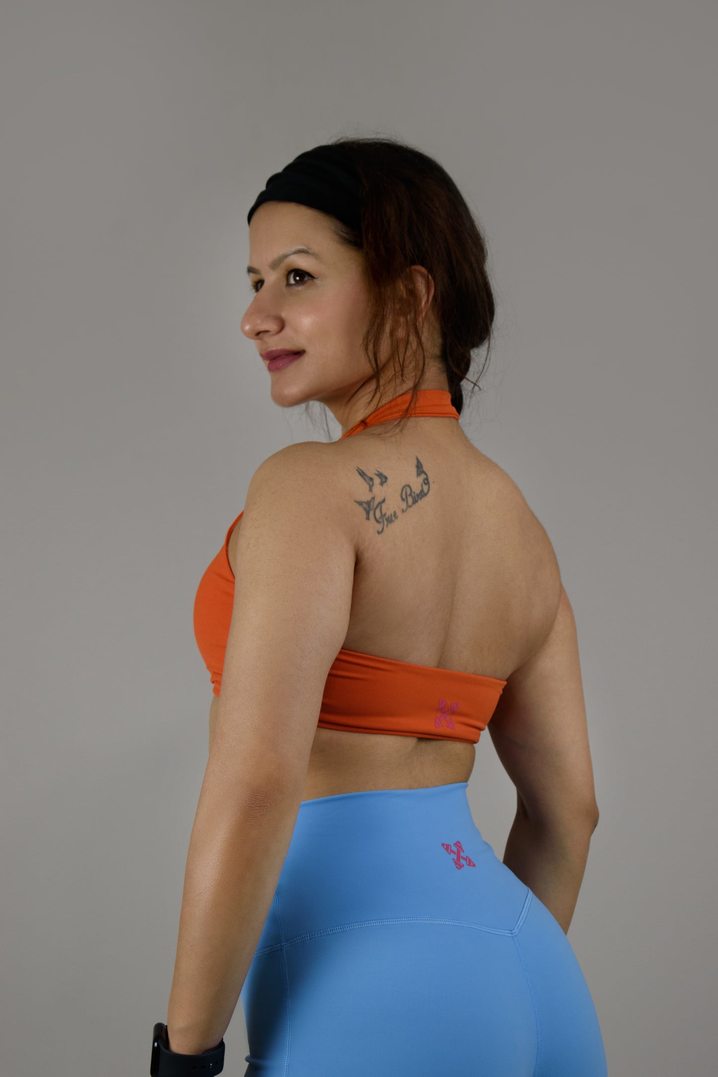 Ruched Halter Neck Sports Bra - Orange