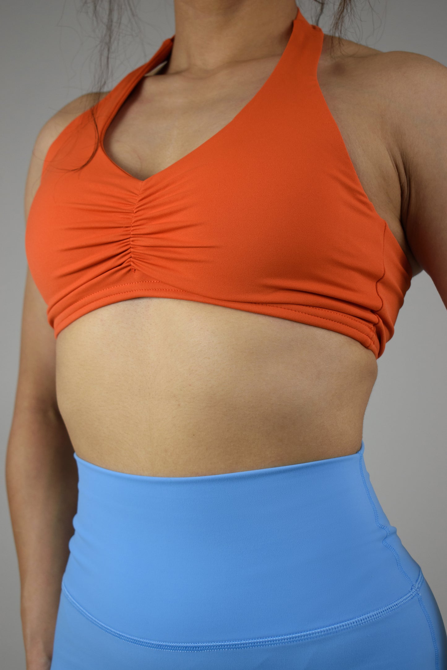 Ruched Halter Neck Sports Bra - Orange