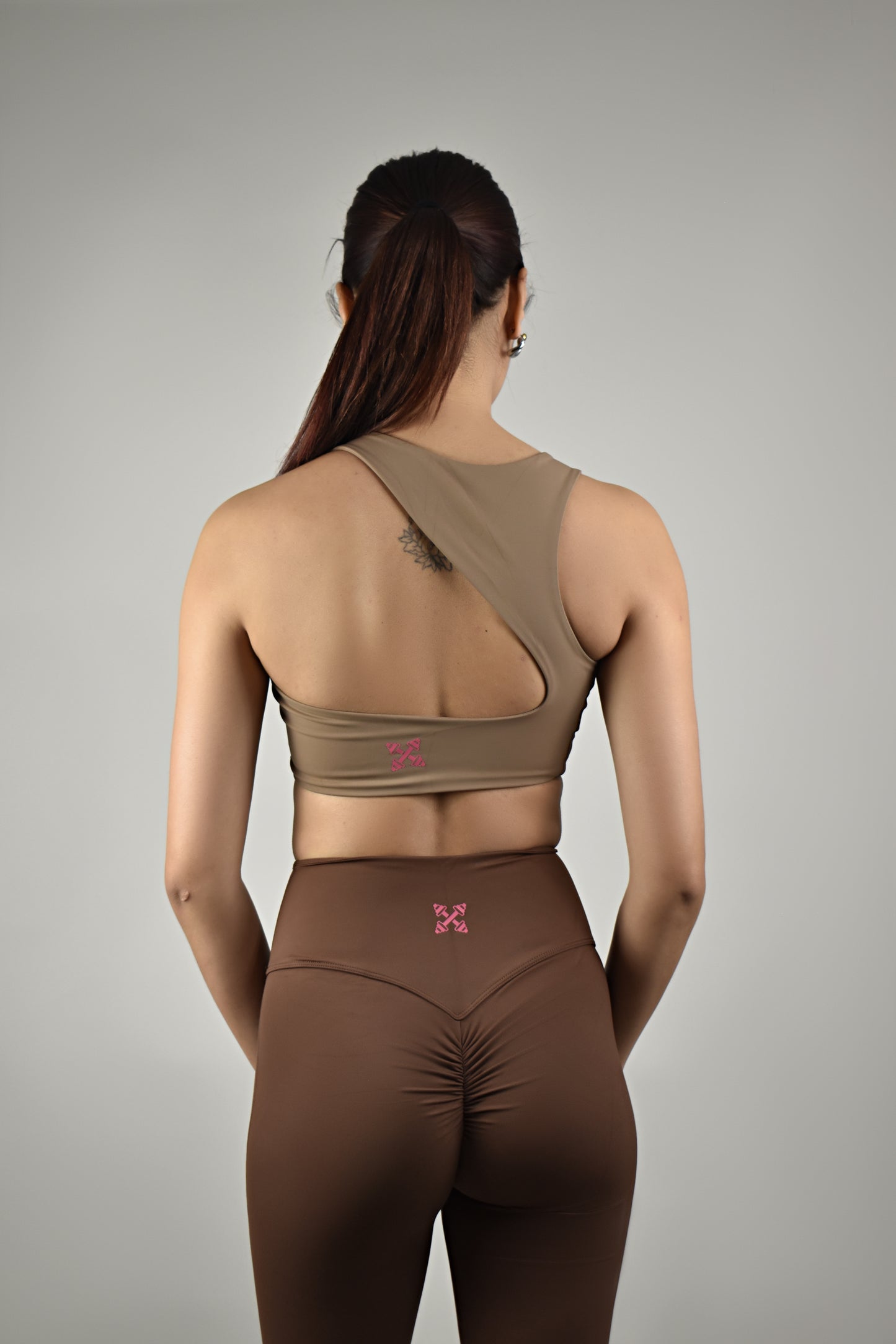 Seamless Asymmetric Style Gym Crop Top - Tan Brown