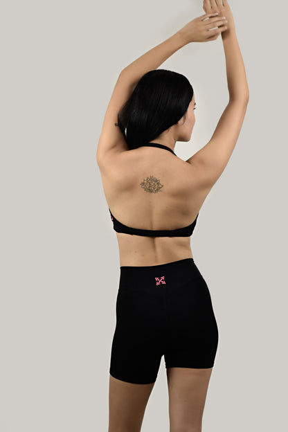 Front Twist Halter Neck Sports Bra - Black