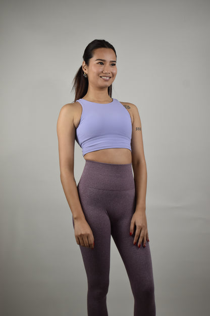 Ribbed Open Back Racer Gym Crop Top - Lilac Purple