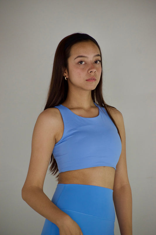 Seamless Asymmetric Style Gym Crop Top - Sky Blue