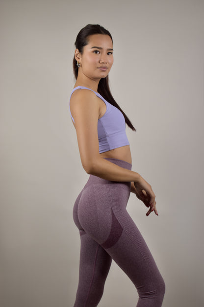 Ribbed Open Back Racer Gym Crop Top - Lilac Purple