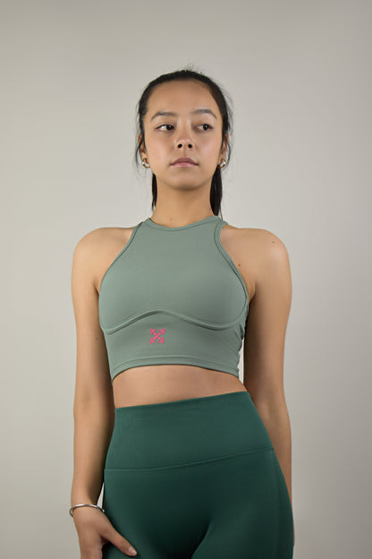 Ribbed style cutout back gym sports bra - Green