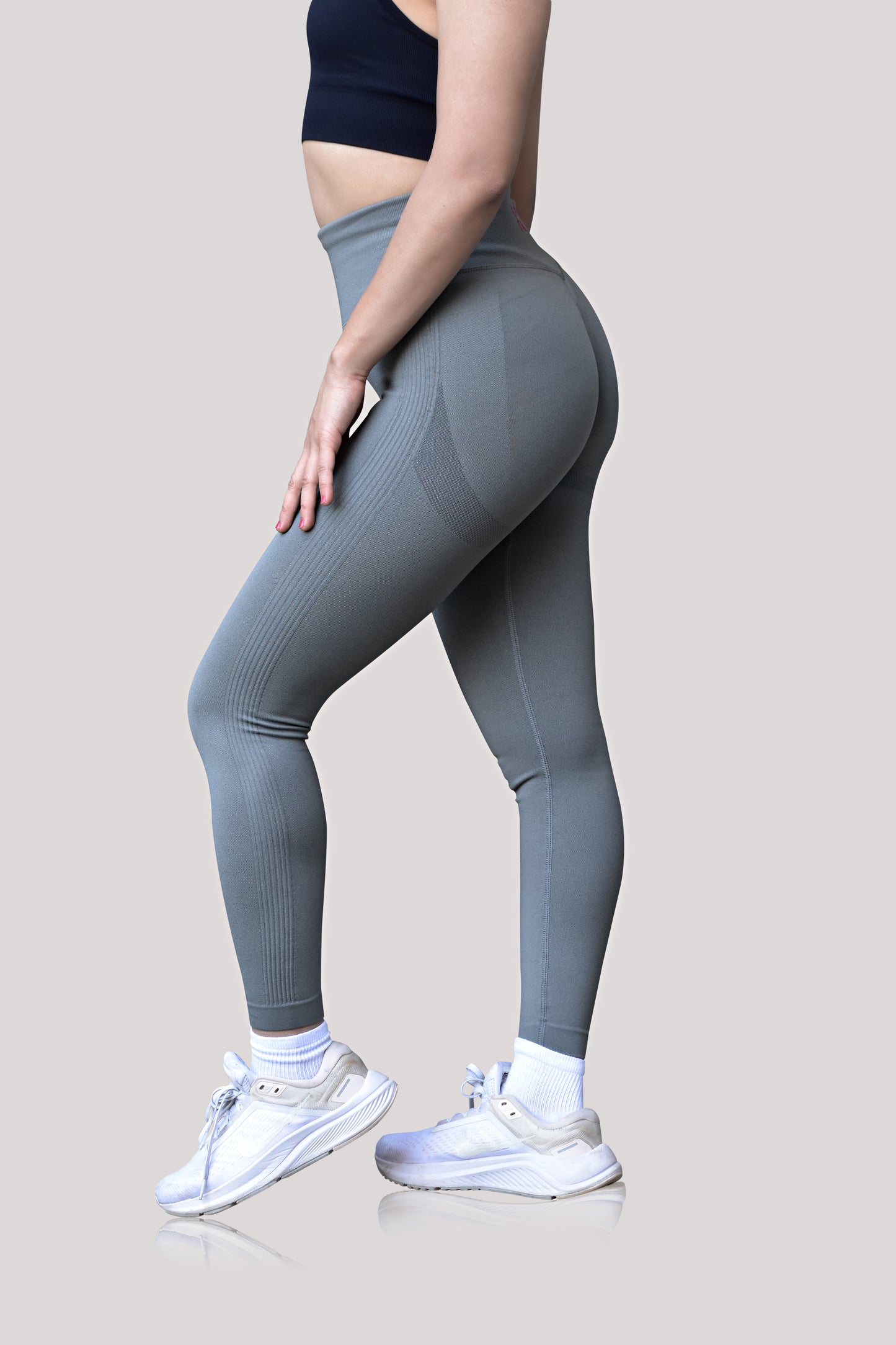 Seamless High-waisted Leggings - Grey Green