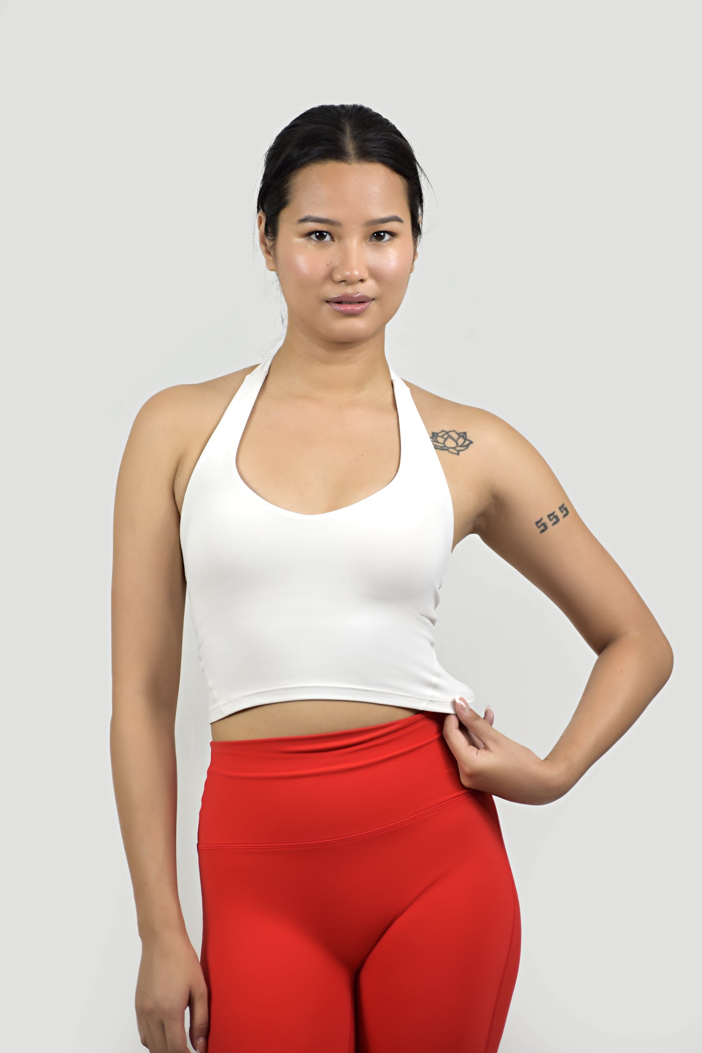 Halter Neck Longline Cami Top - Off White