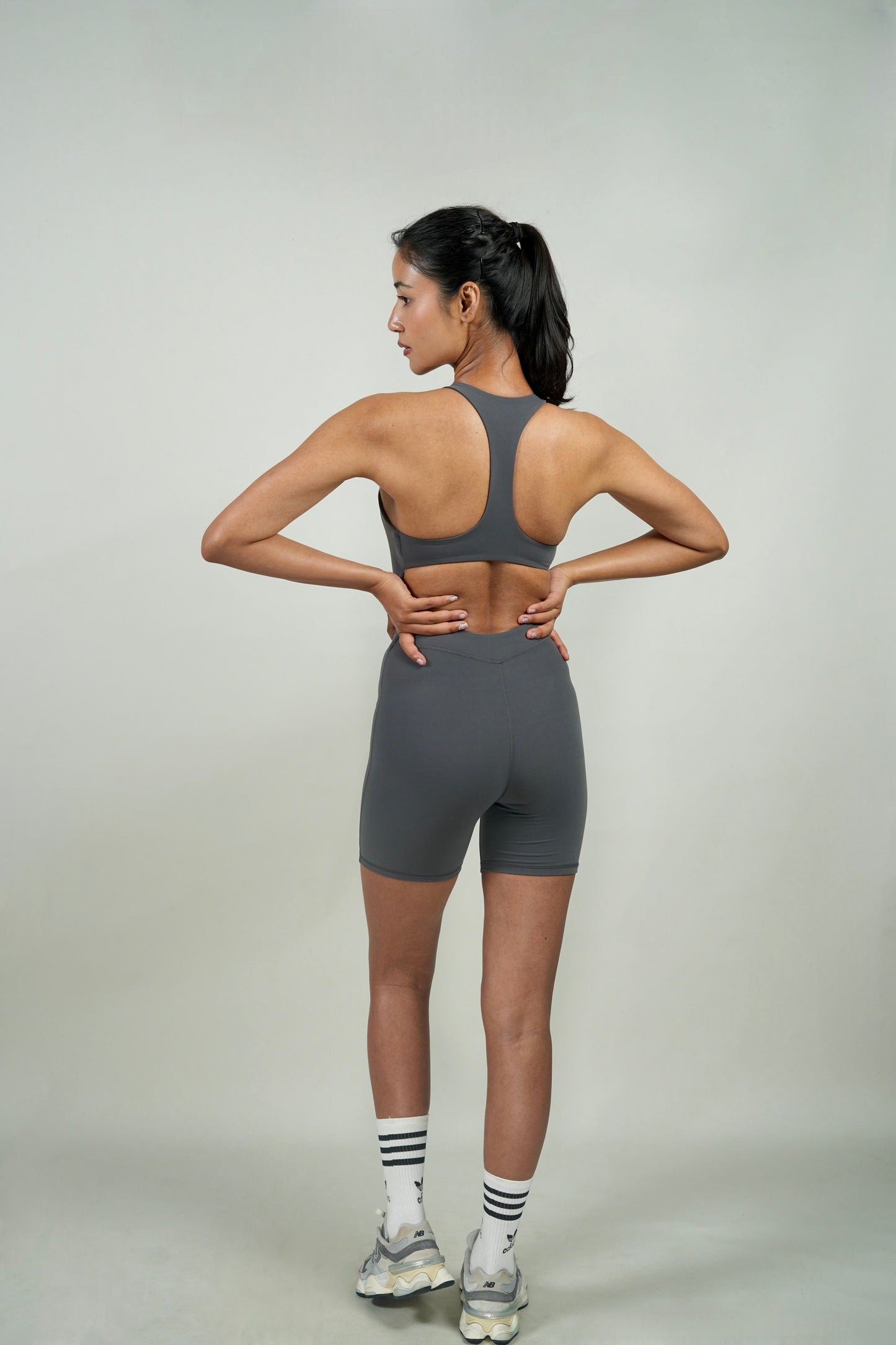 Sleek & Sculpting Hollow Back Jumpsuit - Dark Grey