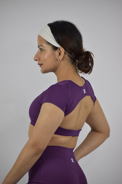 Seamless Open Back Gym Crop Top - Deep Purple