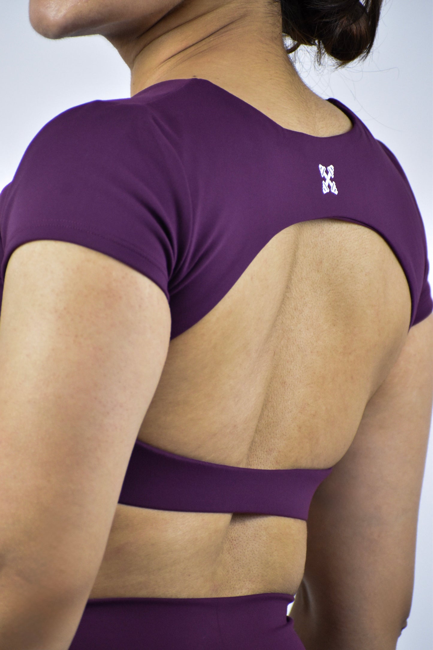 Seamless Open Back Gym Crop Top - Deep Purple