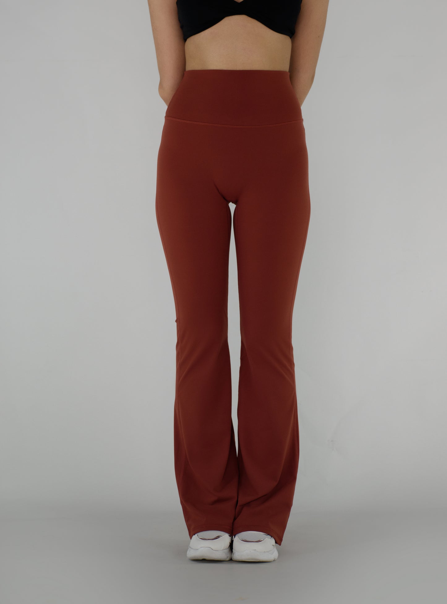 High-Waisted Bootcut Leggings - Coffee Red