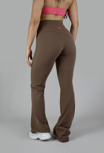 High-Waisted Bootcut Leggings - Brown