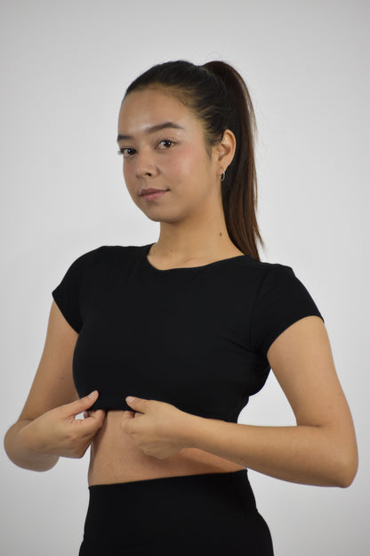 Seamless Open Back Gym Crop Top - Black