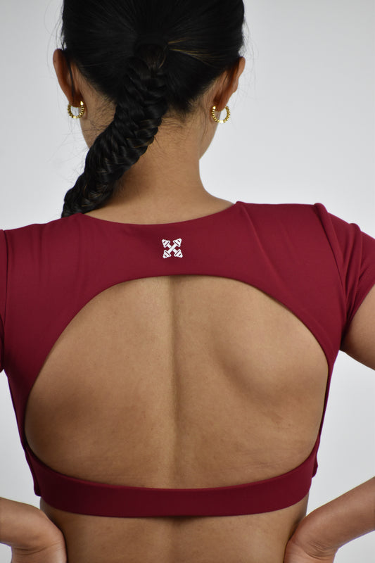 Seamless Open Back Gym Crop Top - Red Rumba