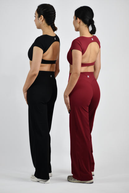 Seamless Open Back Gym Crop Top - Black