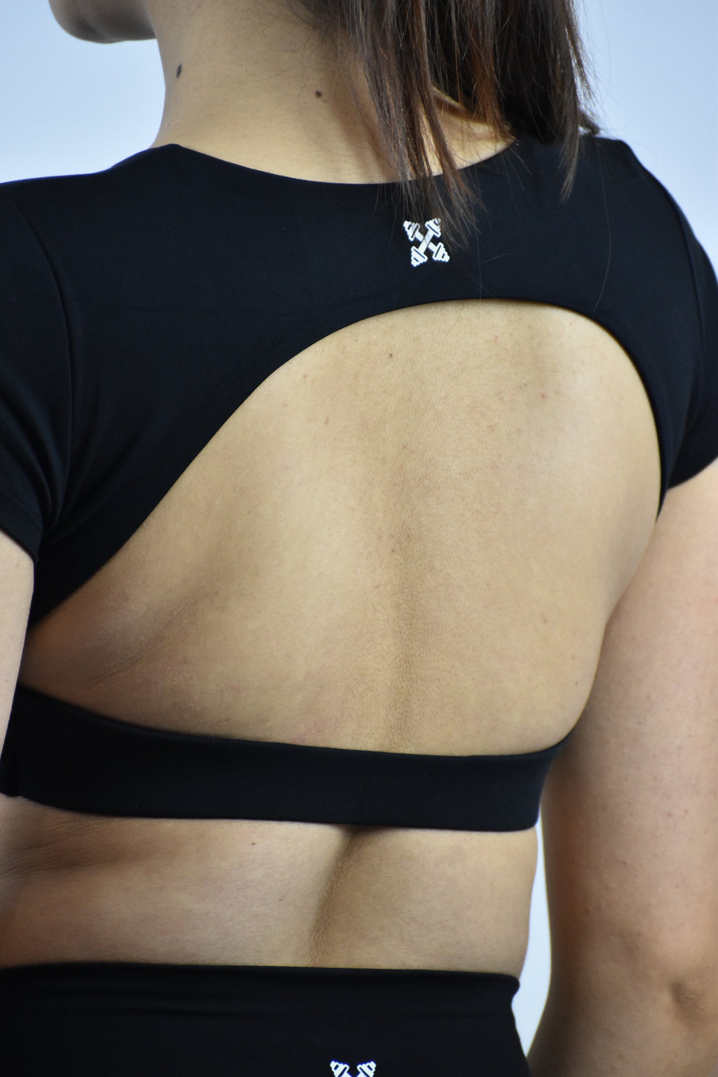 Seamless Open Back Gym Crop Top - Black