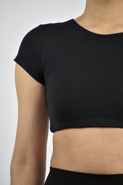 Seamless Open Back Gym Crop Top - Black