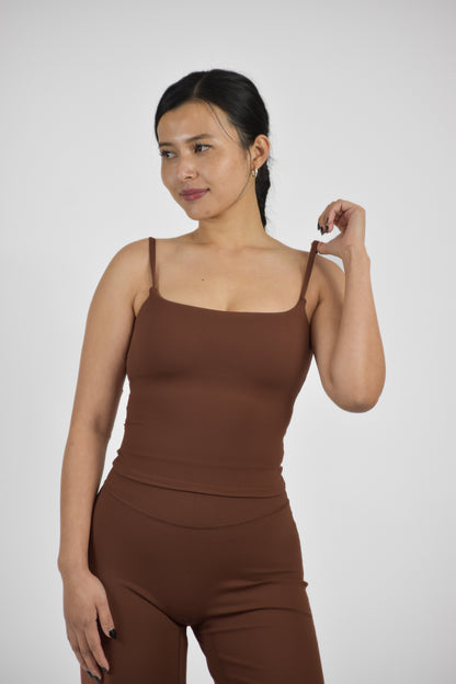 Strappy Scoop Neck top - Coffee Brown
