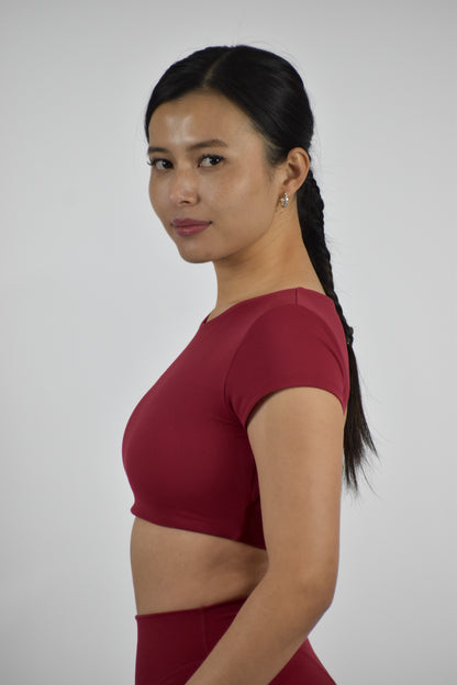 Seamless Open Back Gym Crop Top - Red Rumba